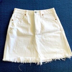 New A&F White Denim Distressed Skirt